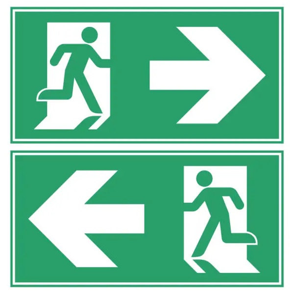 Emergency Exit Directional Signs with Clear Graphics